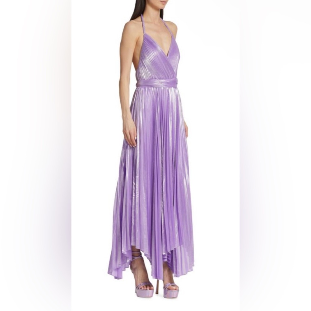 Alice + Olivia Arista Halterneck Accordion Pleat Maxi Dress in lavender Size 2 - Picture 4 of 12